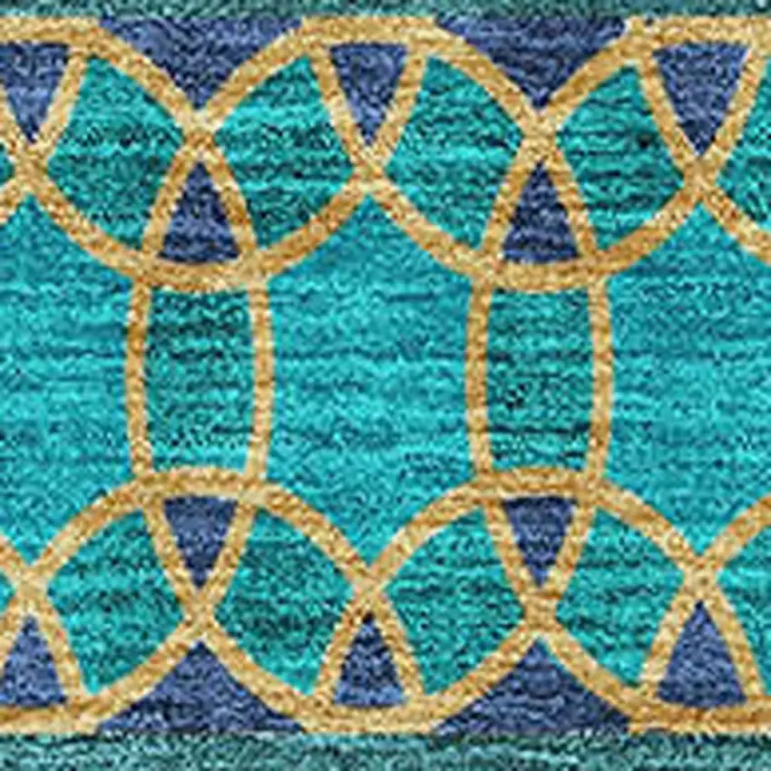 Teal And Gold Ikat Washable Area Rug With UV Protection Photo 3