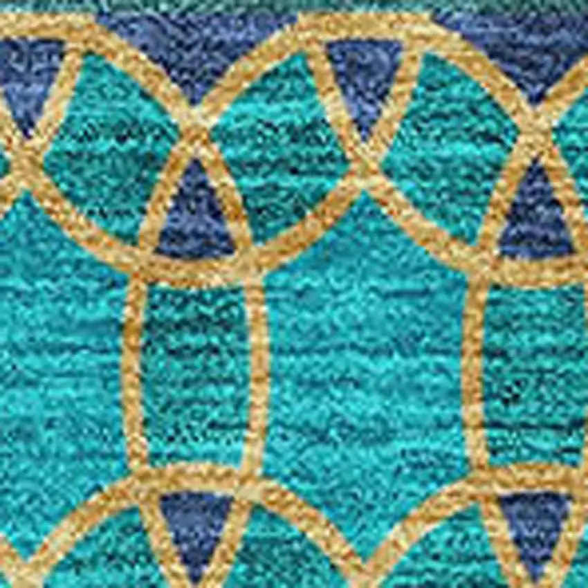 Teal And Gold Ikat Washable Area Rug With UV Protection Photo 3
