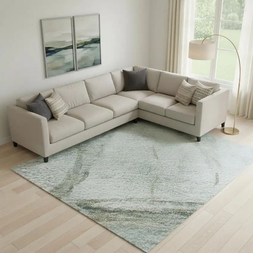 Teal And Gold Nautical Washable Area Rug With UV Protection Photo 2