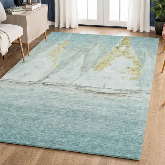 Teal And Gold Nautical Washable Area Rug With UV Protection Photo 5