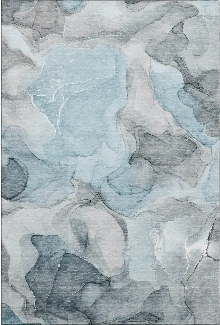 Teal And Gray Abstract Washable Area Rug With UV Protection Photo 1