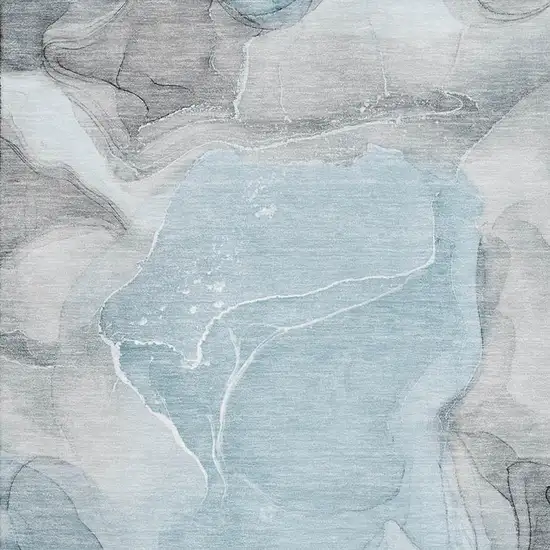 Teal And Gray Abstract Washable Area Rug With UV Protection Photo 3