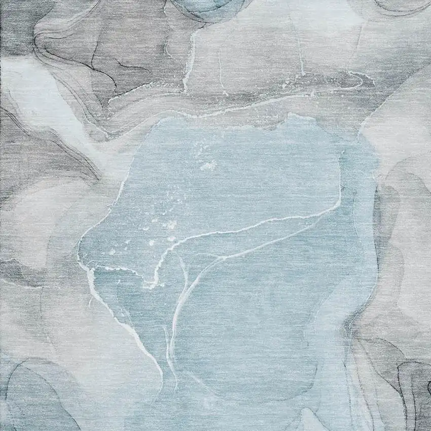 Teal And Gray Abstract Washable Area Rug With UV Protection Photo 3