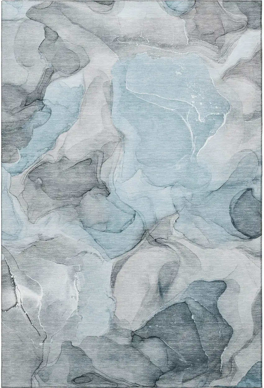 Teal And Gray Abstract Washable Area Rug With UV Protection Photo 4