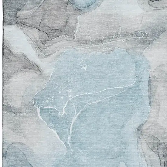 Teal And Gray Abstract Washable Area Rug With UV Protection Photo 3