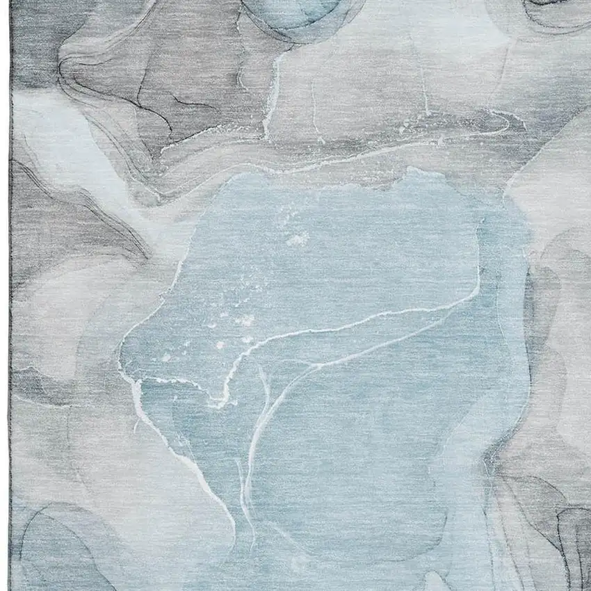 Teal And Gray Abstract Washable Area Rug With UV Protection Photo 3