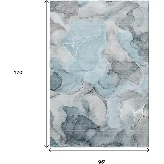 Teal And Gray Abstract Washable Area Rug With UV Protection Photo 3