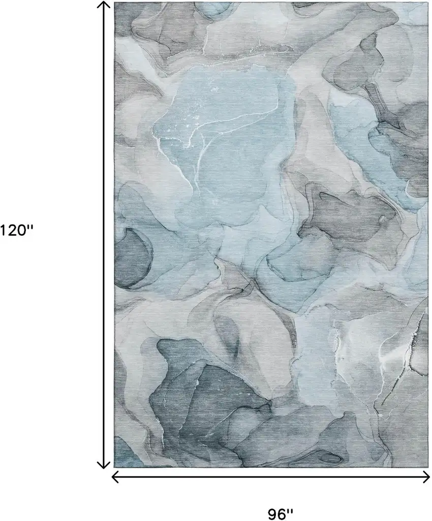 Teal And Gray Abstract Washable Area Rug With UV Protection Photo 3