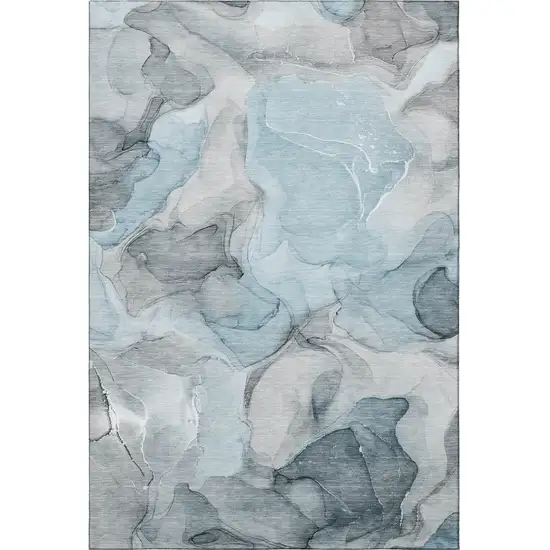 Teal And Gray Abstract Washable Area Rug With UV Protection Photo 4