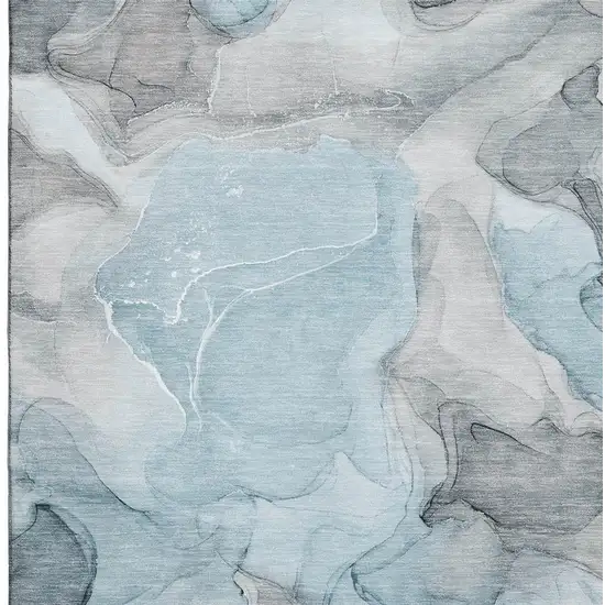 Teal And Gray Abstract Washable Area Rug With UV Protection Photo 3