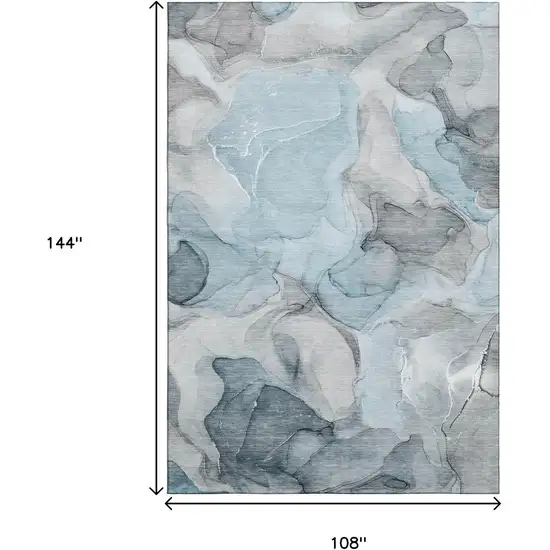 Teal And Gray Abstract Washable Area Rug With UV Protection Photo 3