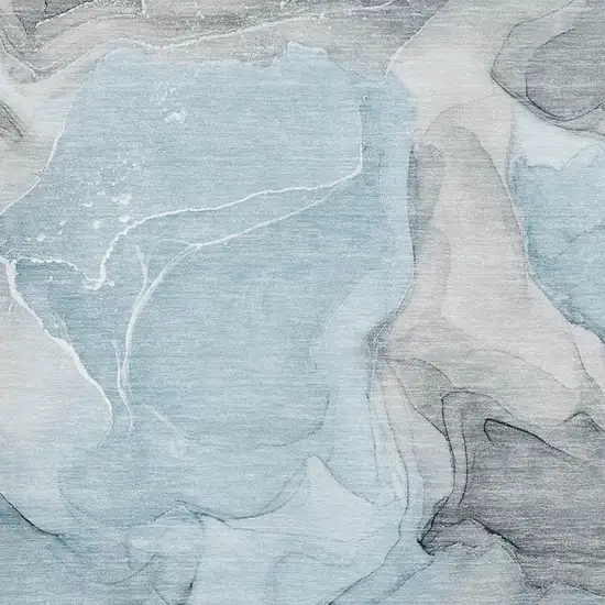 Teal And Gray Abstract Washable Area Rug With UV Protection Photo 3