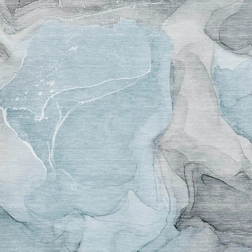 Teal And Gray Abstract Washable Area Rug With UV Protection Photo 3