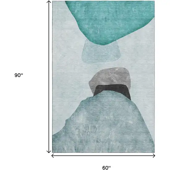 Teal And Gray Abstract Washable Area Rug With UV Protection Photo 7