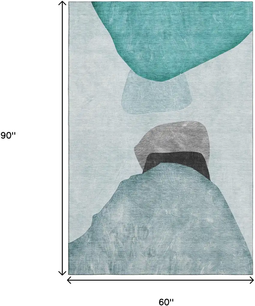 Teal And Gray Abstract Washable Area Rug With UV Protection Photo 7