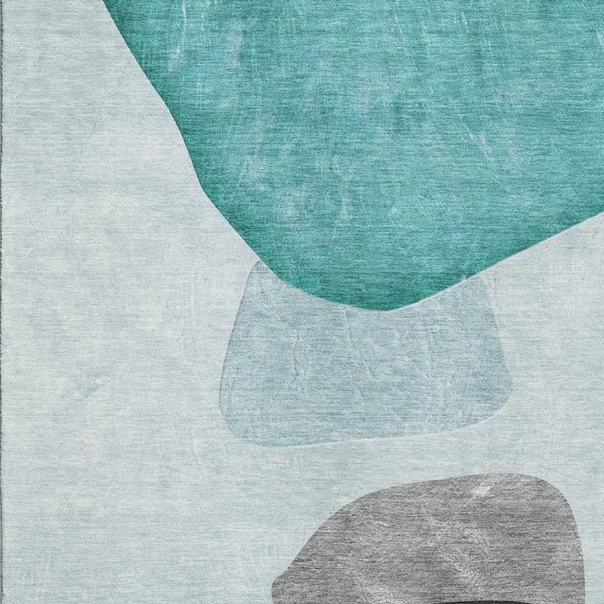 Teal And Gray Abstract Washable Area Rug With UV Protection Photo 3
