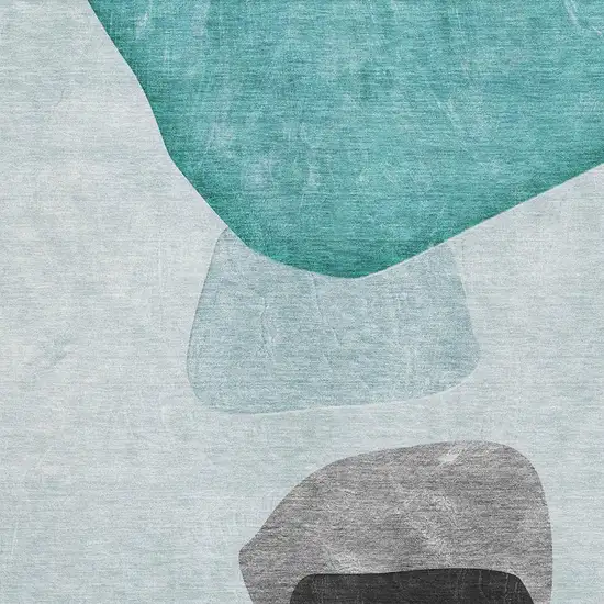 Teal And Gray Abstract Washable Area Rug With UV Protection Photo 3