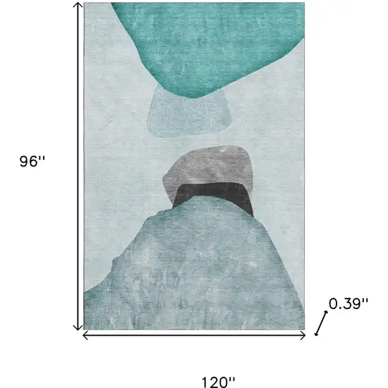 Teal And Gray Abstract Washable Area Rug With UV Protection Photo 3