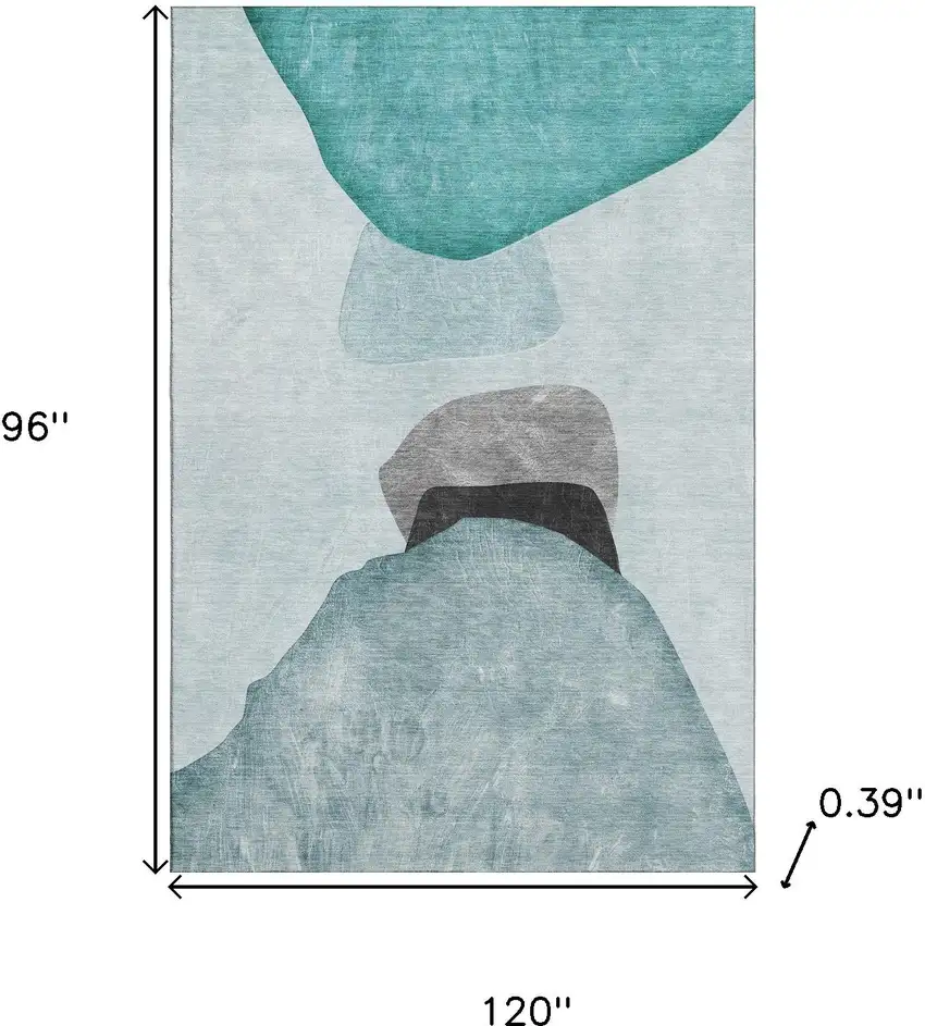 Teal And Gray Abstract Washable Area Rug With UV Protection Photo 3