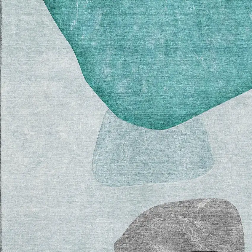 Teal And Gray Abstract Washable Area Rug With UV Protection Photo 3