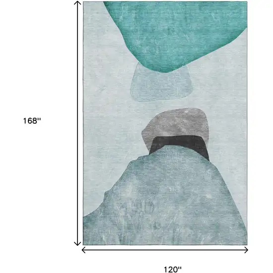 Teal And Gray Abstract Washable Area Rug With UV Protection Photo 7