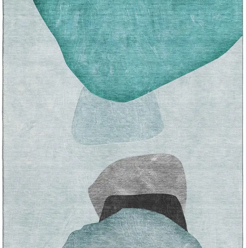 Teal And Gray Abstract Washable Area Rug With UV Protection Photo 4
