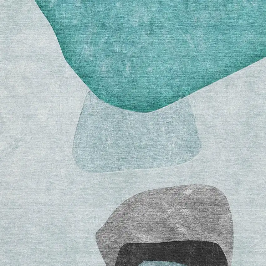 Teal And Gray Abstract Washable Area Rug With UV Protection Photo 3