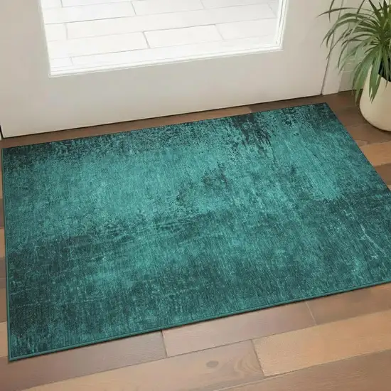 Teal And Gray Abstract Washable Area Rug With UV Protection Photo 1