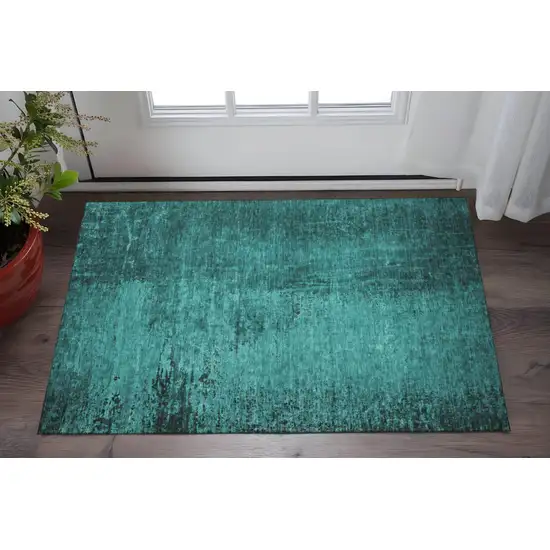 Teal And Gray Abstract Washable Area Rug With UV Protection Photo 2