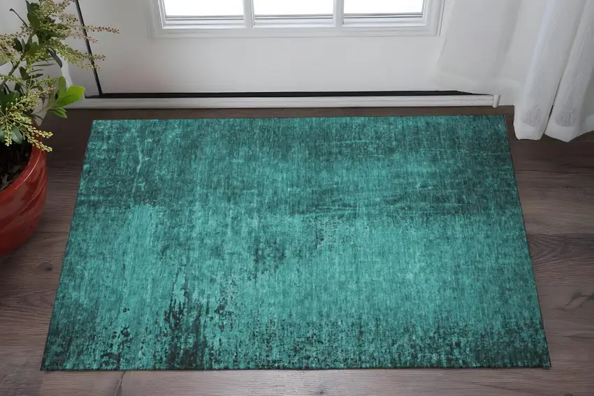 Teal And Gray Abstract Washable Area Rug With UV Protection Photo 2