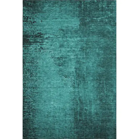Teal And Gray Abstract Washable Area Rug With UV Protection Photo 1