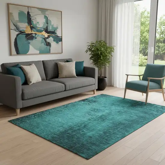 Teal And Gray Abstract Washable Area Rug With UV Protection Photo 1