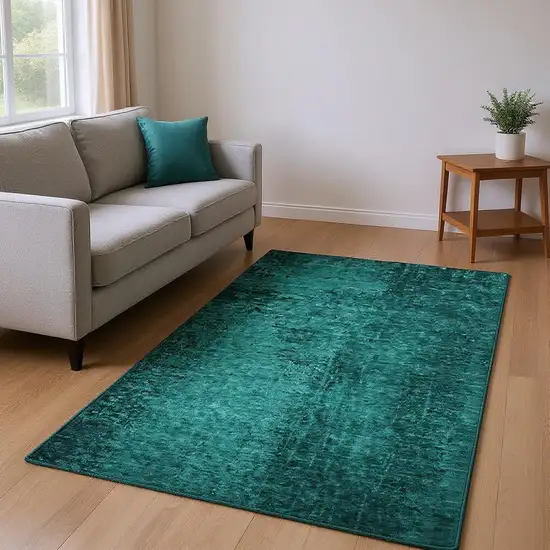 Teal And Gray Abstract Washable Area Rug With UV Protection Photo 2