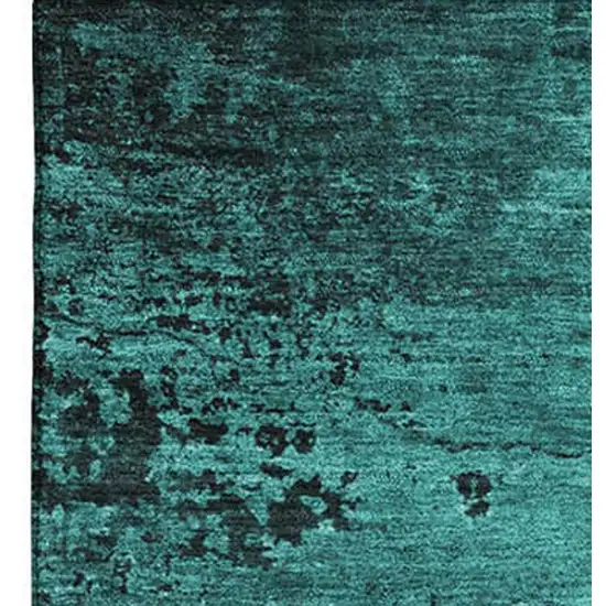 Teal And Gray Abstract Washable Area Rug With UV Protection Photo 4