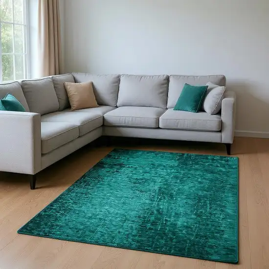 Teal And Gray Abstract Washable Area Rug With UV Protection Photo 2