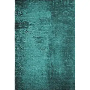Photo of Teal And Gray Abstract Washable Area Rug With UV Protection