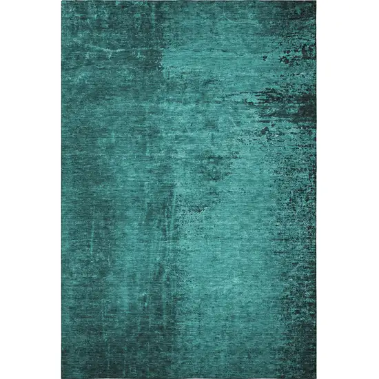 Teal And Gray Abstract Washable Area Rug With UV Protection Photo 4