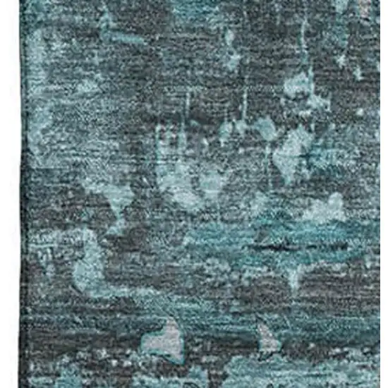 Teal And Gray Abstract Washable Area Rug With UV Protection Photo 3