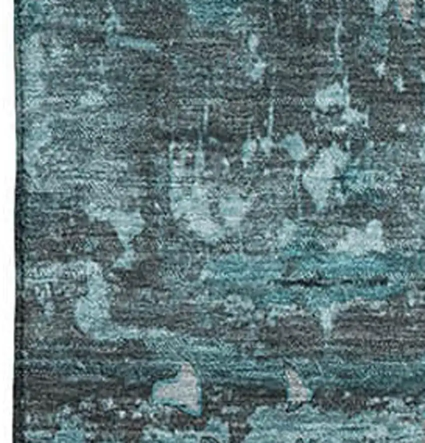 Teal And Gray Abstract Washable Area Rug With UV Protection Photo 3