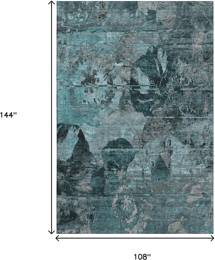 Teal And Gray Abstract Washable Area Rug With UV Protection Photo 3