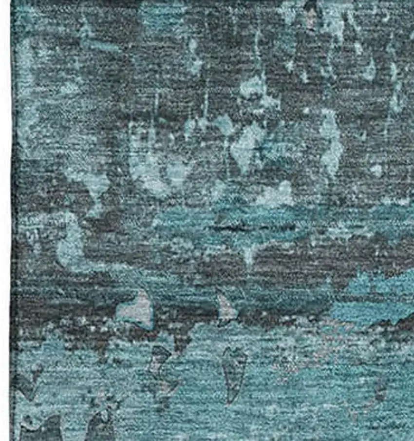 Teal And Gray Abstract Washable Area Rug With UV Protection Photo 3