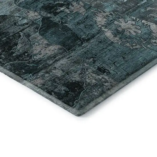 Teal And Gray Abstract Washable Area Rug With UV Protection Photo 8