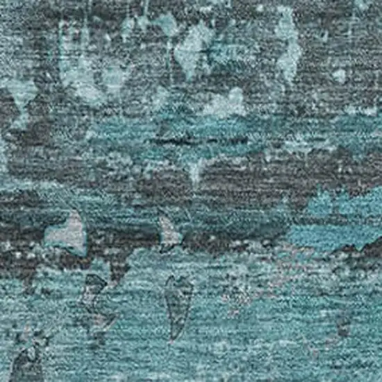 Teal And Gray Abstract Washable Area Rug With UV Protection Photo 3