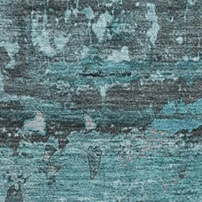 Teal And Gray Abstract Washable Area Rug With UV Protection Photo 3