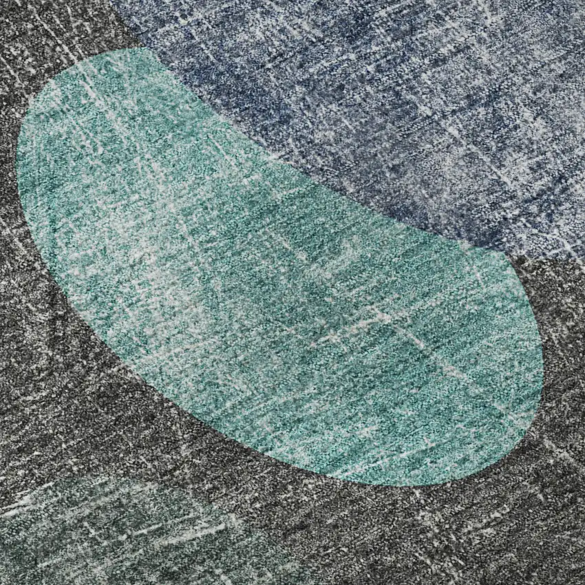 Teal And Gray Abstract Washable Area Rug With UV Protection Photo 9