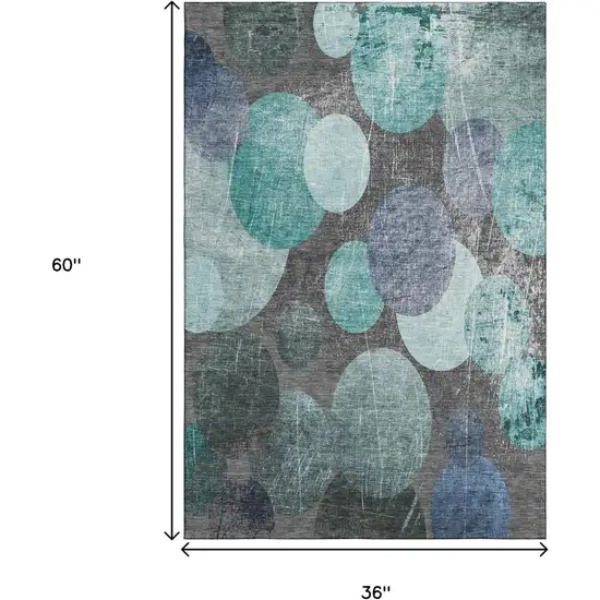 Teal And Gray Abstract Washable Area Rug With UV Protection Photo 5
