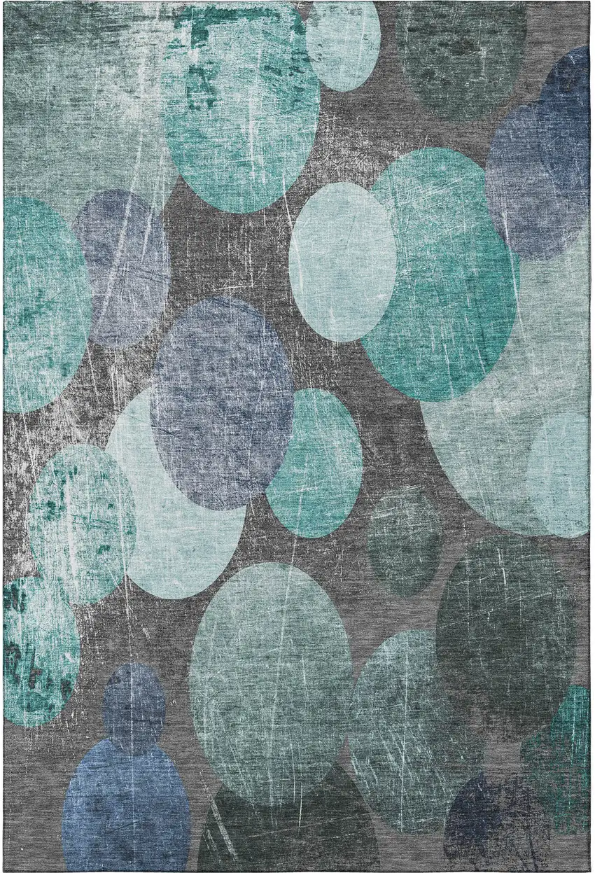 Teal And Gray Abstract Washable Area Rug With UV Protection Photo 4