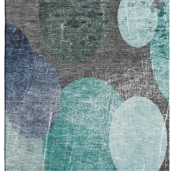 Teal And Gray Abstract Washable Area Rug With UV Protection Photo 3