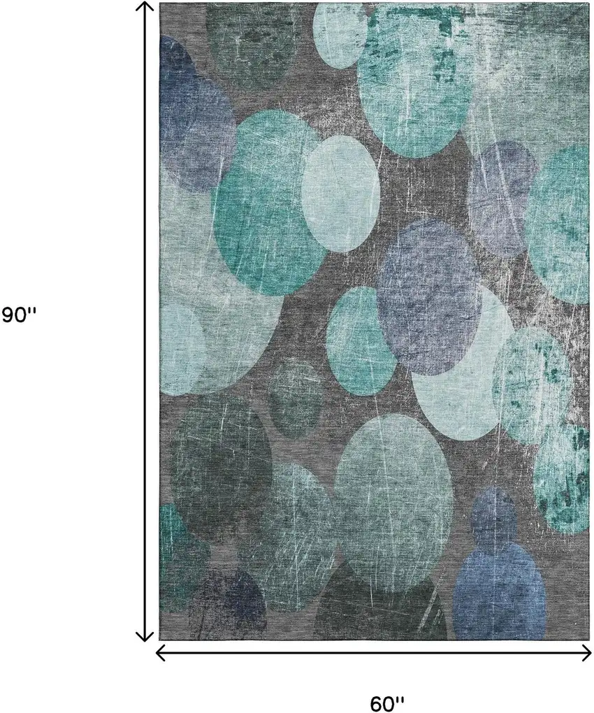 Teal And Gray Abstract Washable Area Rug With UV Protection Photo 3