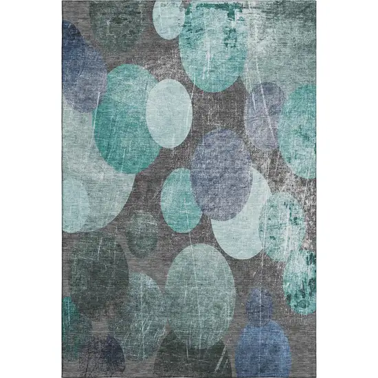 Teal And Gray Abstract Washable Area Rug With UV Protection Photo 1